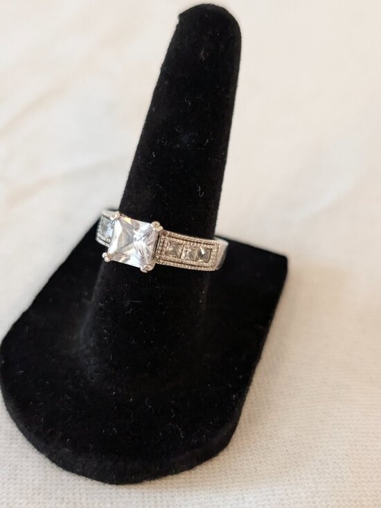 Amazon.com: 925 Sterling Silver Bridal Ring Square Solitaire  925 Sterling Silver Cubic Zirconia 7 Stone Square Engagement Ring Sz 6